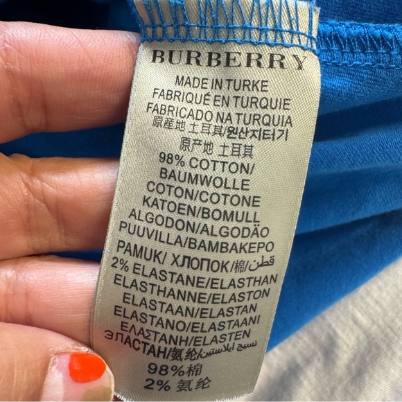 Burberry Brit London England Blue 3/4 sleeve Tee with Nova Check Cuffs Small - Picture 4 of 6